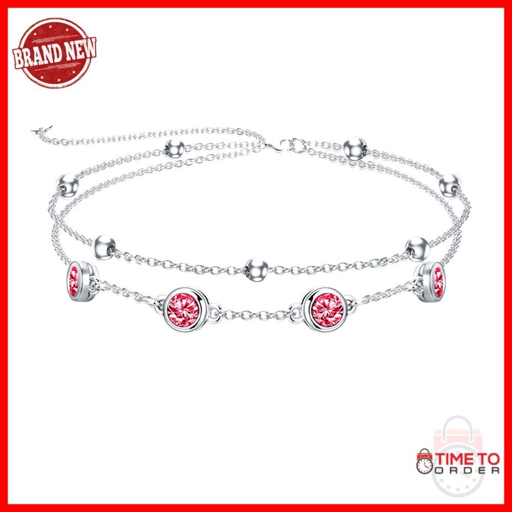 925 Sterling Silver July Birthstone Anklet Bracelet Adjustable 7+2 Inch